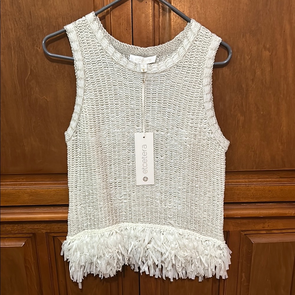 Etcetera Cream Ribbed Ruffled Tank Top - Picture 1 of 7